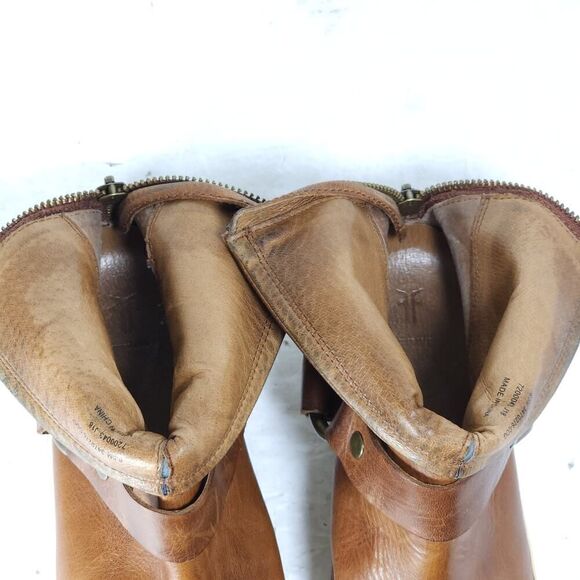 Frye Women’s Lena US6,5 Cognac Brown Leather Back Zip Harness Ankle Boots - Picture 11 of 16